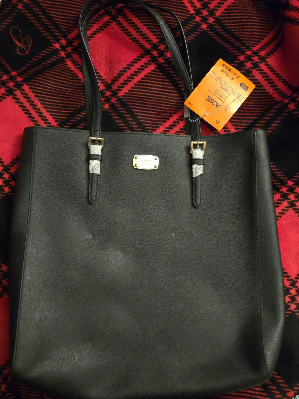 Michael Kors Black Saffiano Tote with Gold-Tone Plaque